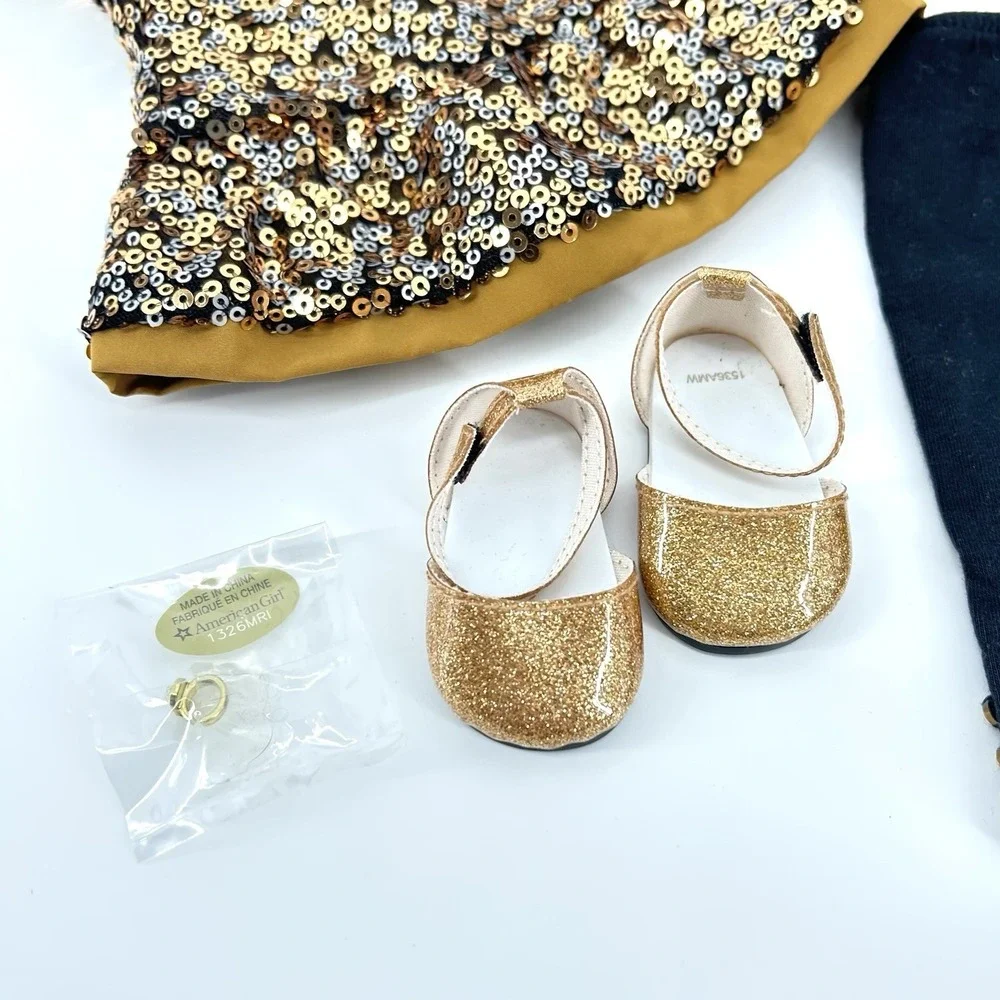 American Girl Golden Sparkle Sequin Outfit Complete Ring Shoes Headband Doll Set
